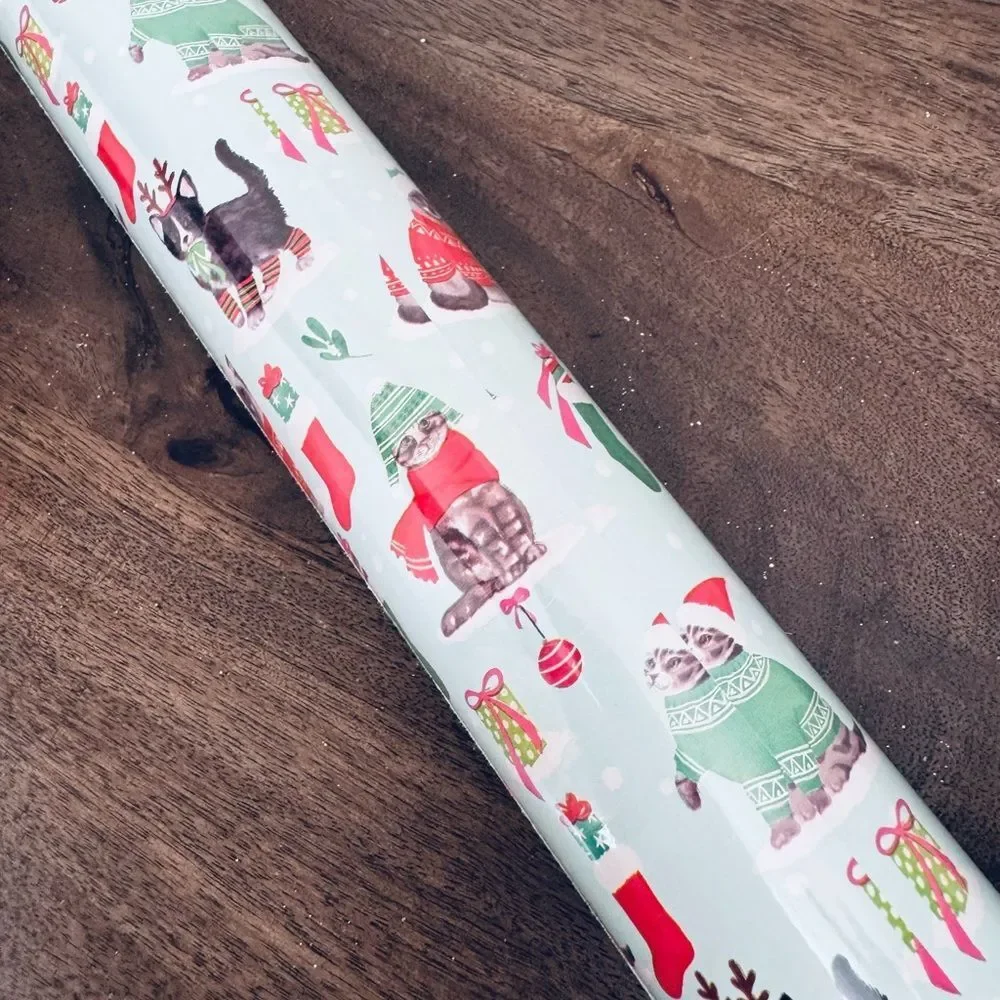 Christmas Cats Blue Holiday Gift Wrap Wrapping Paper Roll